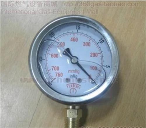 不锈钢壳真空负压表60mm径向-760-0mmHg充油30-0inHg铜接头1/4PT