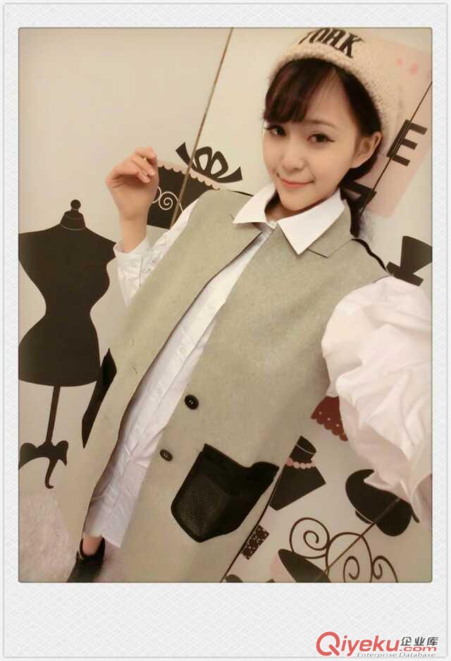小辣娇*{dj2}美衣长款翻领大牌呢子马甲+长款翻领白色衬衫