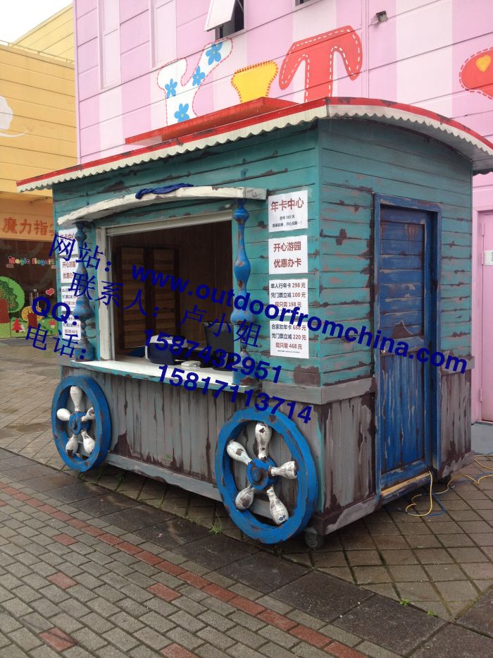 運城公園售貨車，戶外實木售貨車，木制移動售貨亭