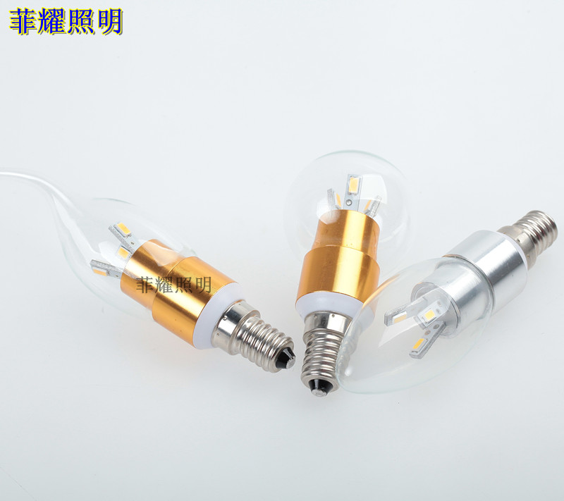 3W LED蠟燭燈 LED水晶燈 E14螺口 水晶吊燈尖泡燈超亮光源