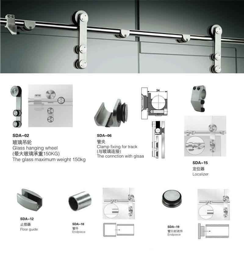 供應玻璃移門RSD-01標準配置、安裝示意圖，玻璃吊輪等其它配件