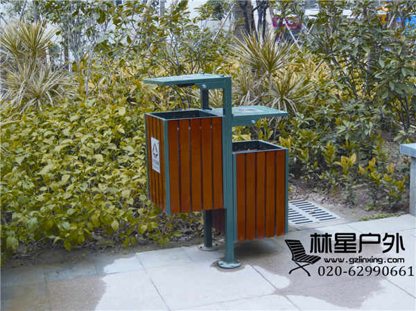 防腐木垃圾桶，戶外雙桶環(huán)衛(wèi)分類果皮箱5006