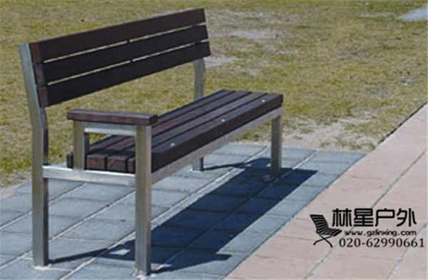 戶外休閑靠背公園椅，廣場 商場不銹鋼 實木 扶手休息長椅4031