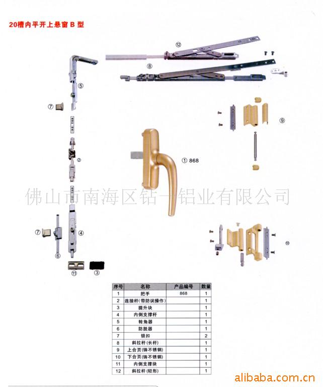 多点锁安装铝门窗配件