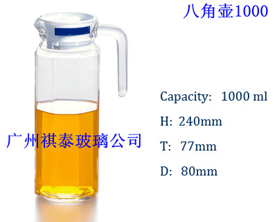 现货供应玻璃八角果汁壶,鸭嘴凉水壶