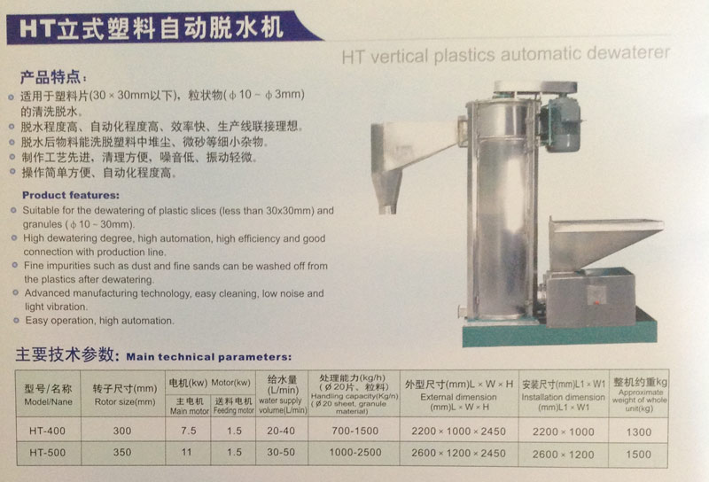 HT立式塑料自动脱水机