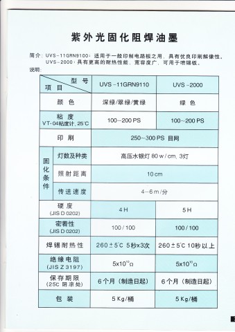 紫外光固化阻焊油墨