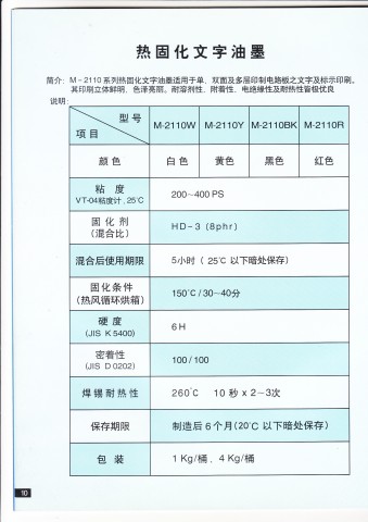 熱固化文字油墨