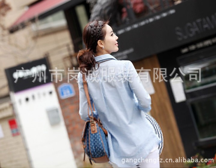 廣州新款女裝,修身翻領(lǐng)中長(zhǎng)款,襯衣,九分袖襯衫原始圖片2