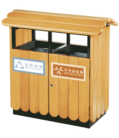 供應木條垃圾桶 防腐木垃圾桶 木條分類垃圾桶