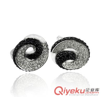 925銀黑白鋯鑲嵌耳環/法式耳拍耳飾/純銀耳環