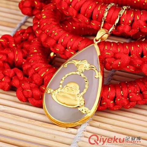 和田玉 24K千足金鑲玉佛保平安吊墜批發 包金吊墜 恒星珠寶原始圖片2
