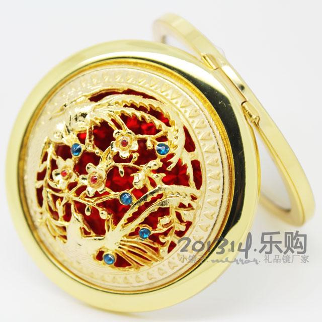 gd便攜雙面折疊化妝鏡子 金色鏤空鑲鉆化妝鏡批發 結婚用鏡定制