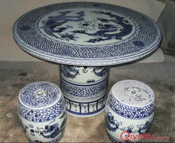 陶瓷瓷桌生產廠家，1米大桌面，工藝陶瓷涼凳訂做，陶瓷餐桌原始圖片2