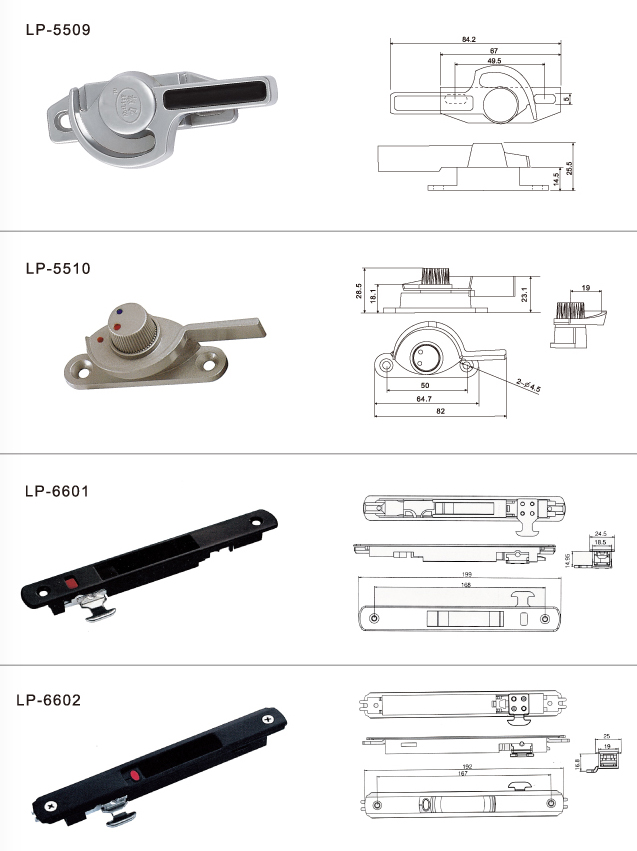 門把手、勾鎖、月牙鎖