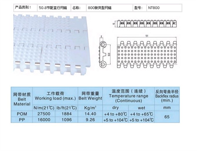 傳動(dòng)輸 耐磨科目  800平板型網(wǎng)帶