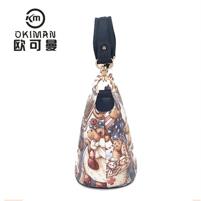 歐可曼時尚甜美淑女休閑女包小熊印花手提包水桶型超大容量單肩包原始圖片3