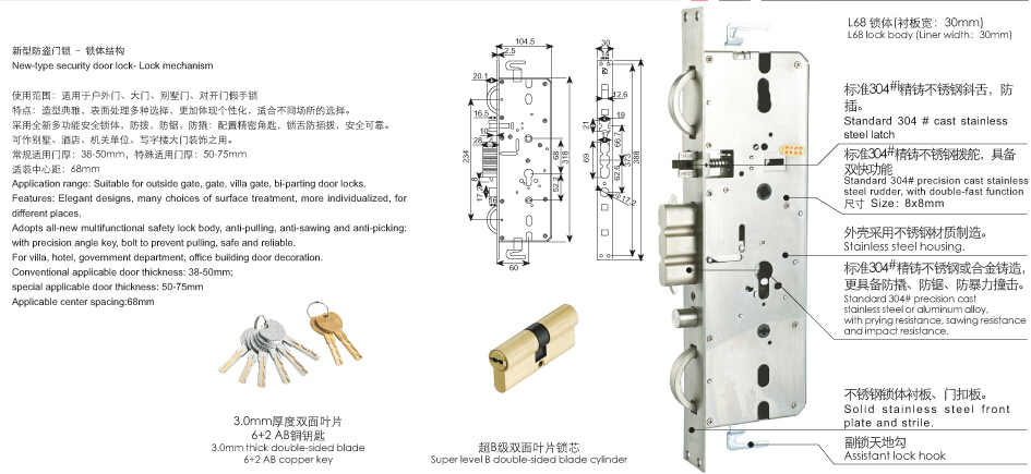 歐式大拉手防盜門鎖系列原始圖片2